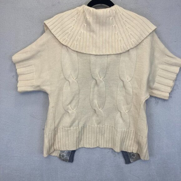 Antonio Melani Short Sleeve Cardigan Medium M Merino Wool Cream Cable Heavy Open - Picture 5 of 16